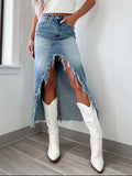 Serene Fringe Denim Skirt - Brick + Boho