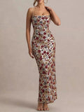 Slit Floral Sequin Bodycon Maxi Dress - Brick + Boho