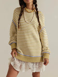 Slit Striped Oversized Sweater - Brick + Boho