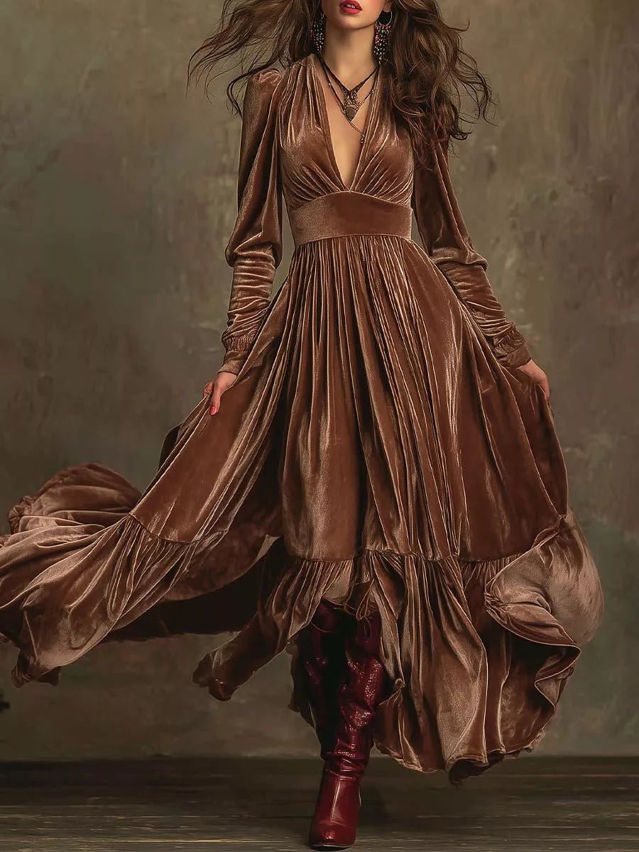 Smoldering Nights Tiered Ruffle Dress - Brick + Boho