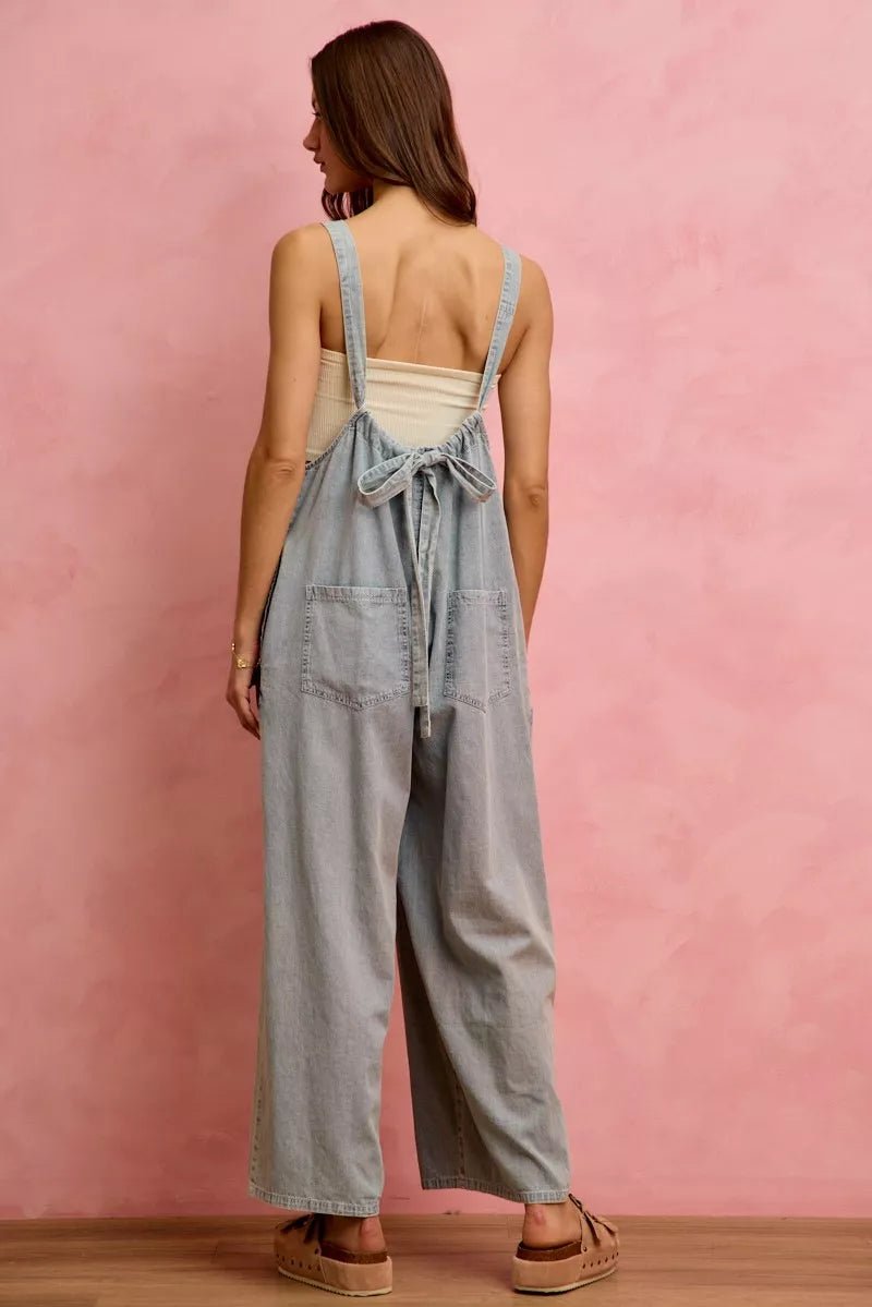 SO ME Wide Leg Lightweight Denim Overalls - Brick + Boho