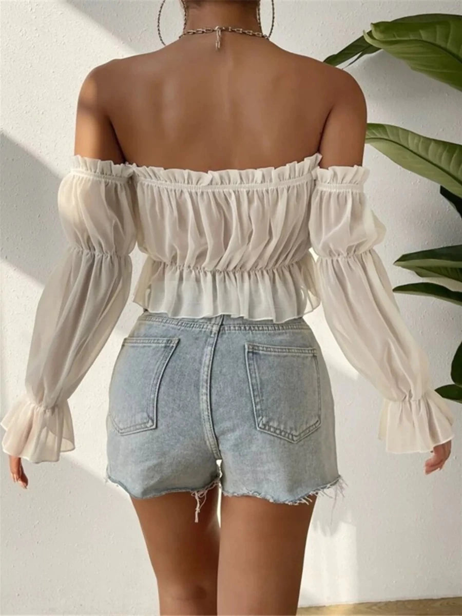 Solstice Sheer Off Shoulder Blouse - Brick + Boho