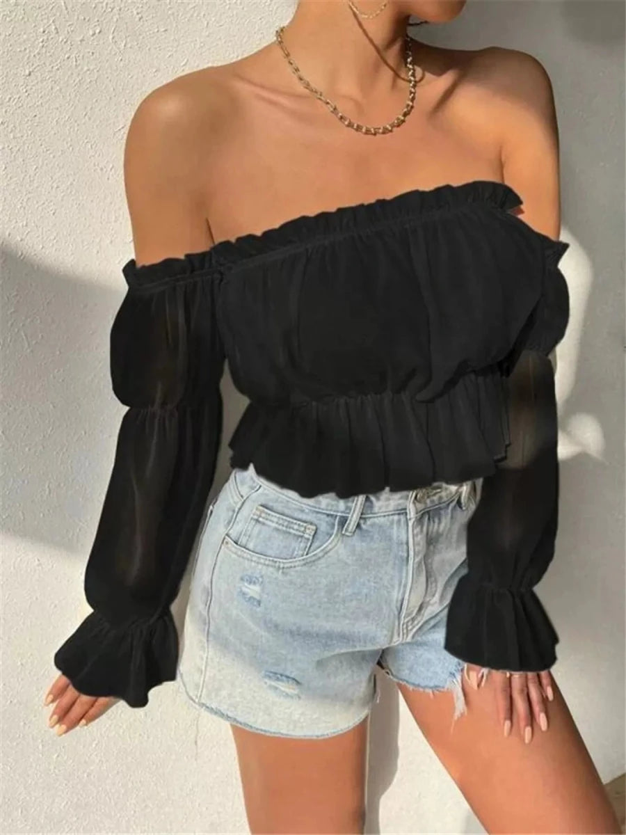 Solstice Sheer Off Shoulder Blouse - Brick + Boho