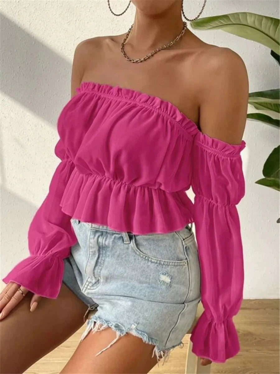 Solstice Sheer Off Shoulder Blouse - Brick + Boho