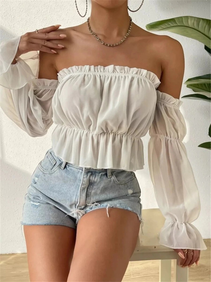 Solstice Sheer Off Shoulder Blouse - Brick + Boho