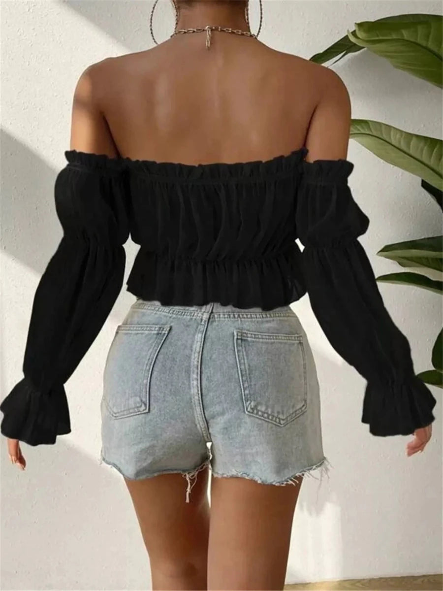 Solstice Sheer Off Shoulder Blouse - Brick + Boho