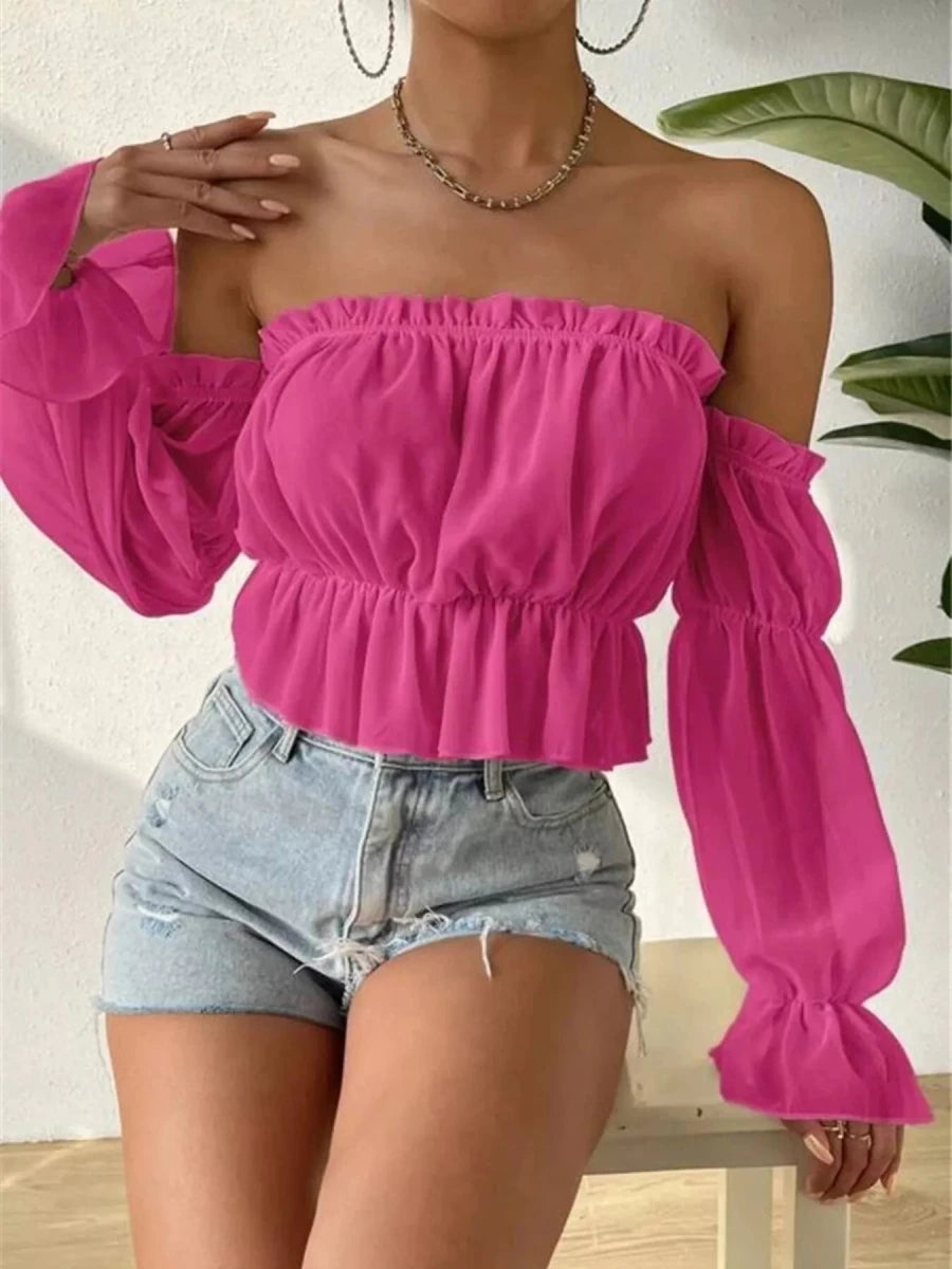 Solstice Sheer Off Shoulder Blouse - Brick + Boho