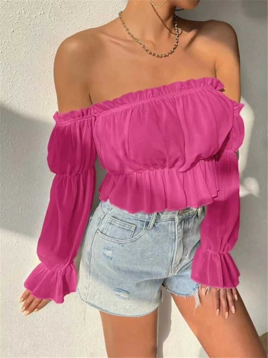 Solstice Sheer Off Shoulder Blouse - Brick + Boho
