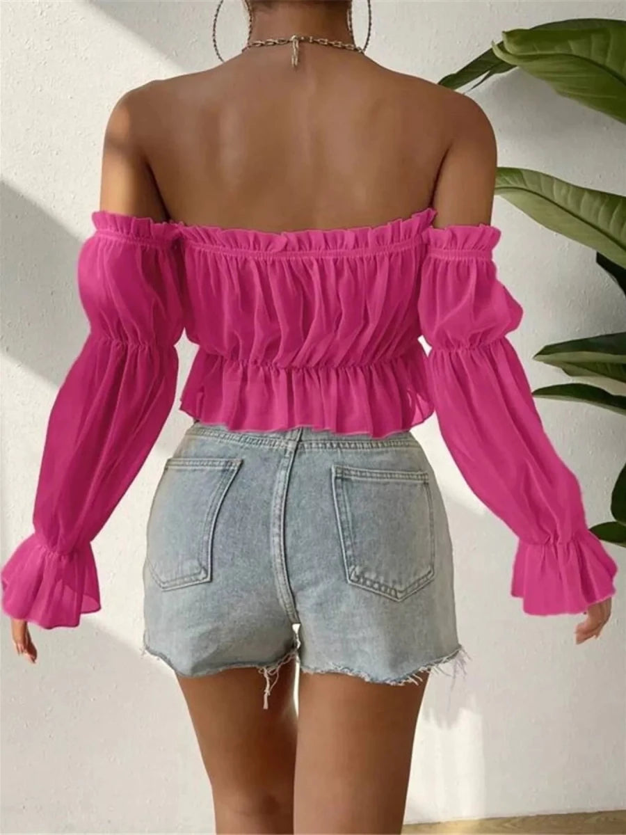 Solstice Sheer Off Shoulder Blouse - Brick + Boho