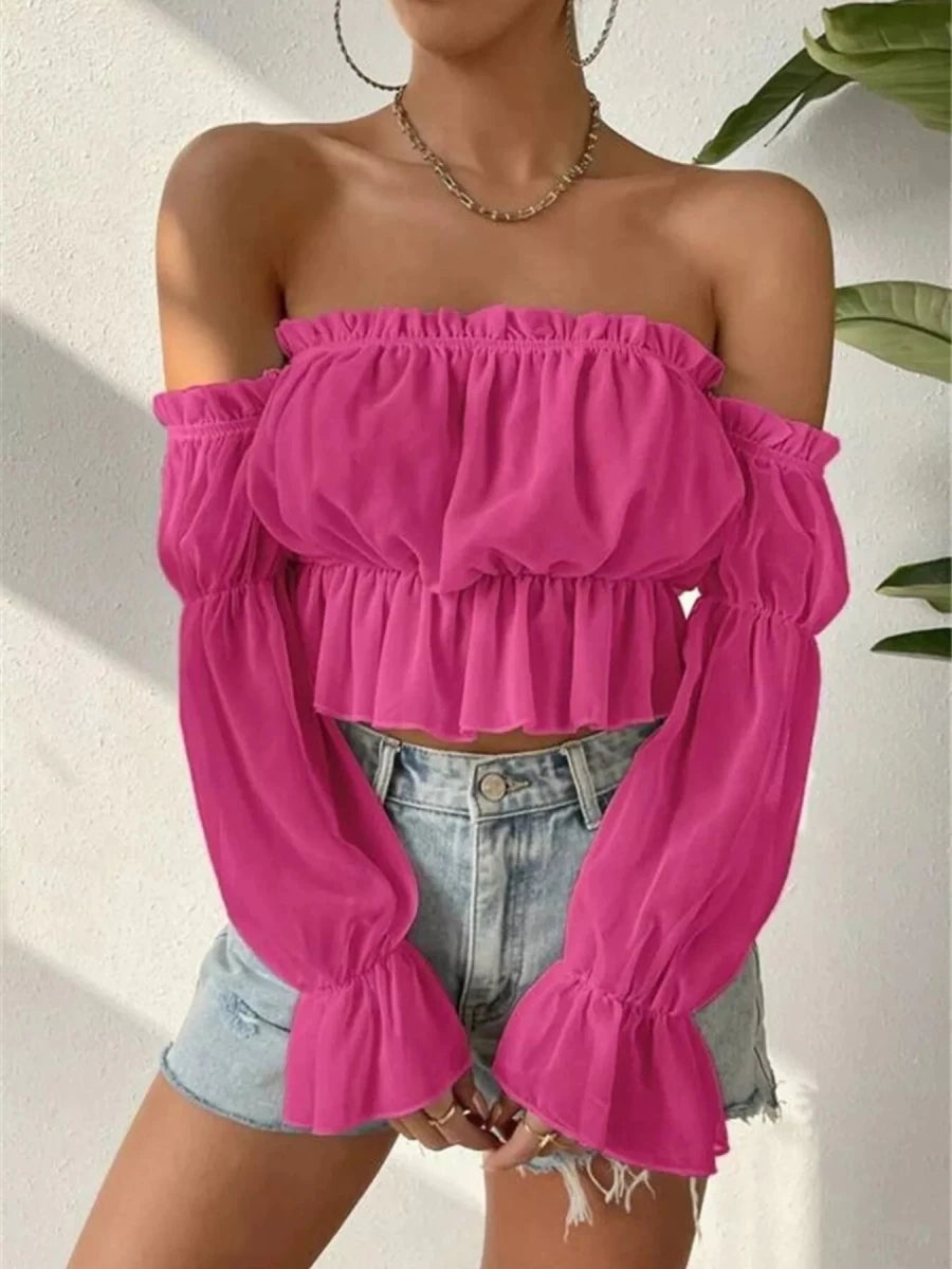 Solstice Sheer Off Shoulder Blouse - Brick + Boho