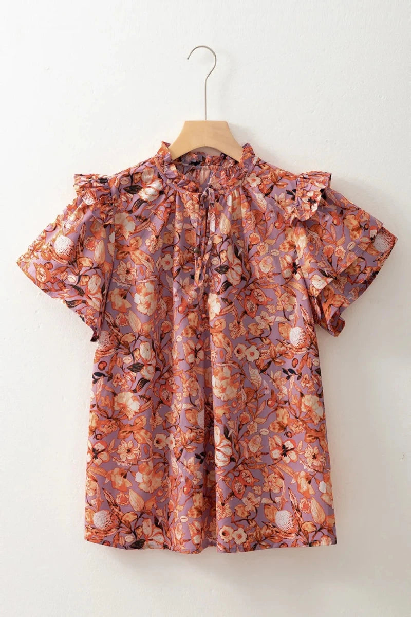 Sonora Floral Ruffled Layered Blouse - Brick + Boho