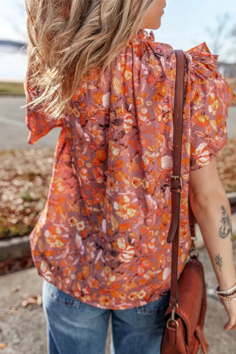Sonora Floral Ruffled Layered Blouse - Brick + Boho