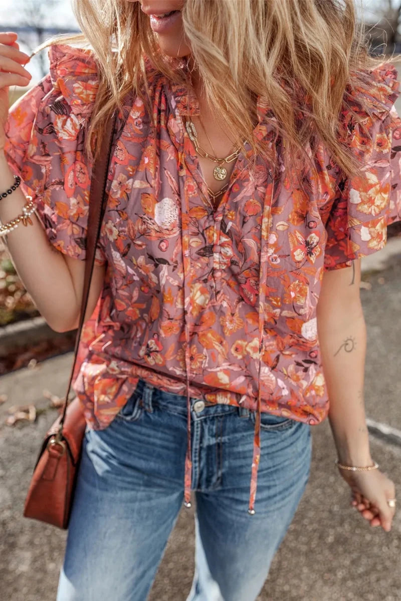 Sonora Floral Ruffled Layered Blouse - Brick + Boho