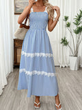 Striped Smocked Lace Trim Midi Dress - Brick + Boho