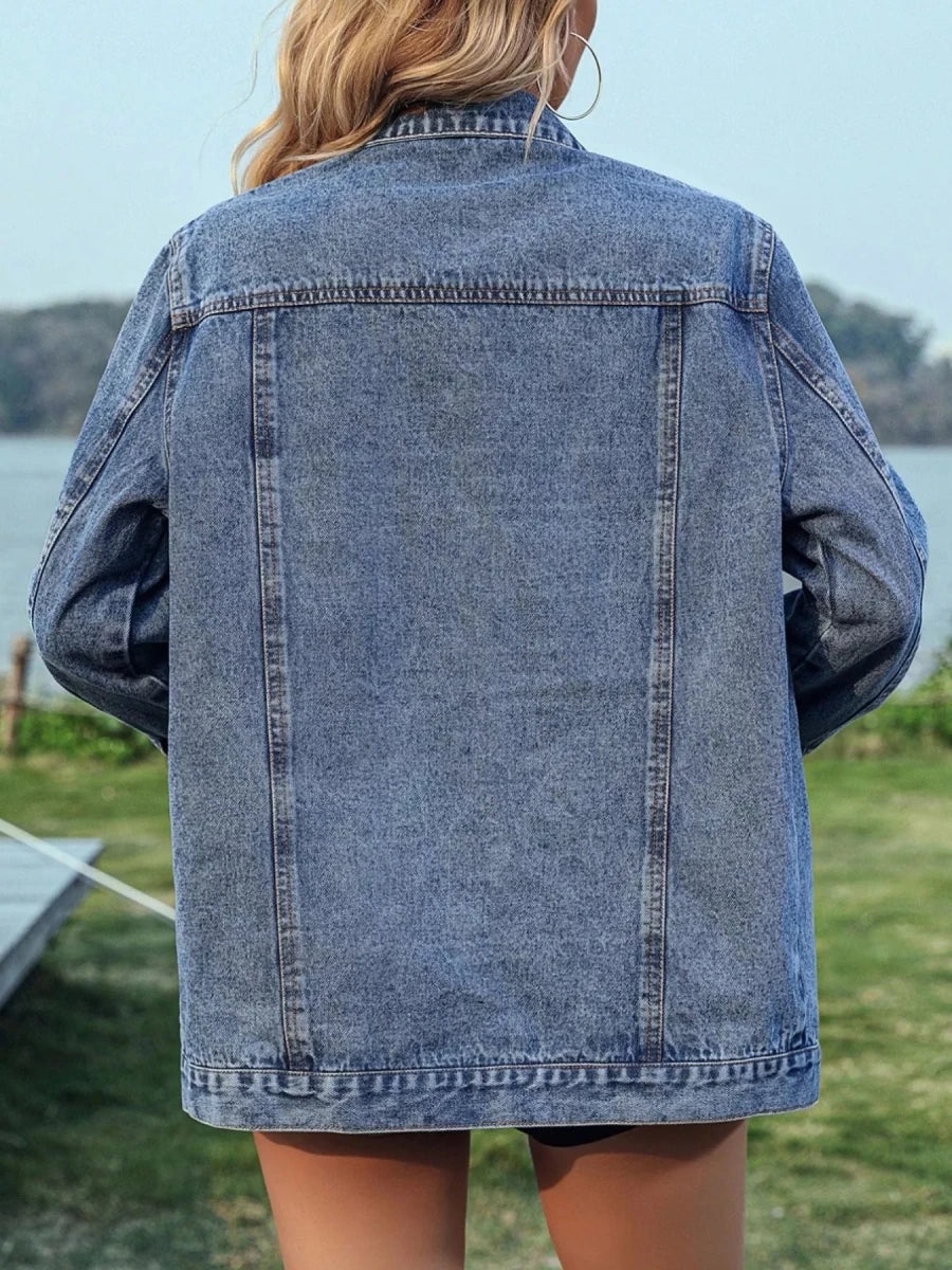 Studded Button Up Denim Jacket - Brick + Boho