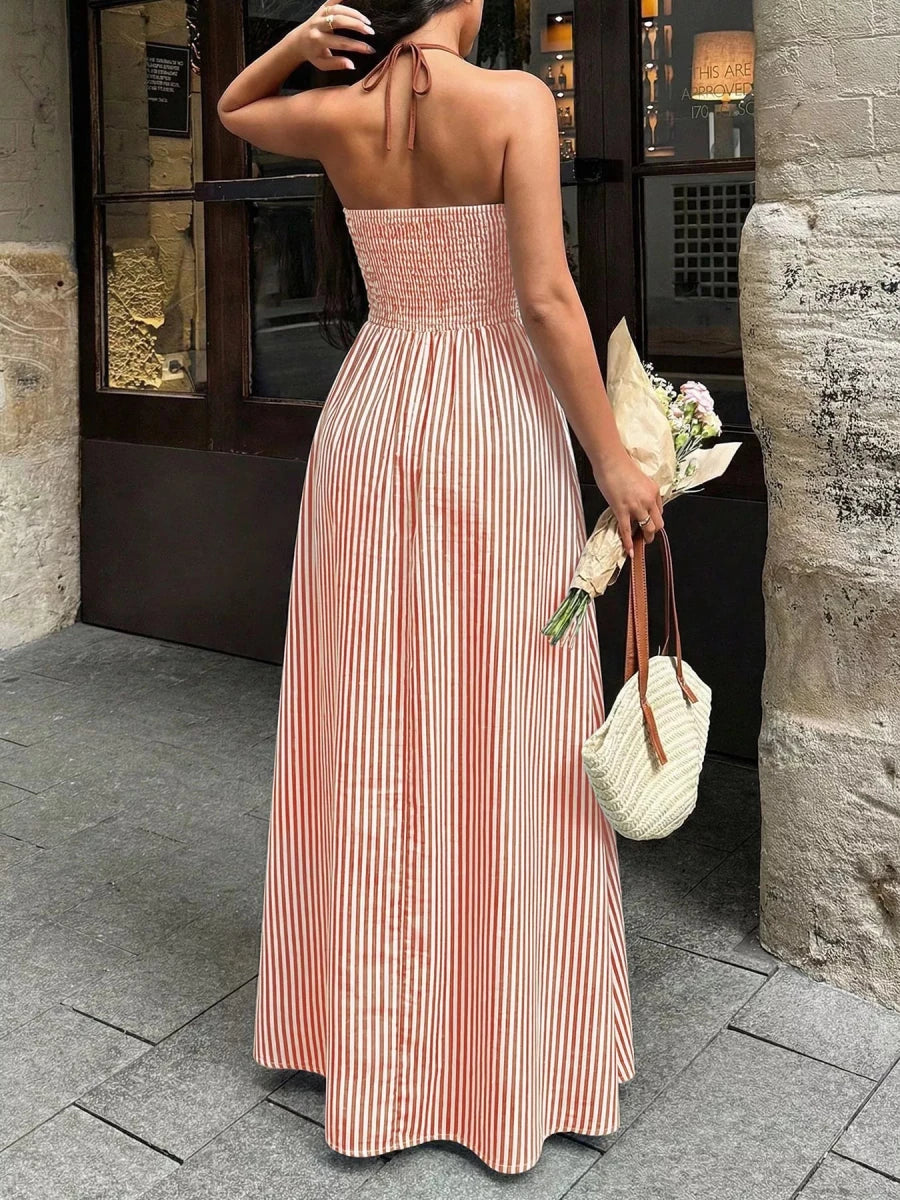 Sundrift Stripe Halter Maxi Dress - Brick + Boho