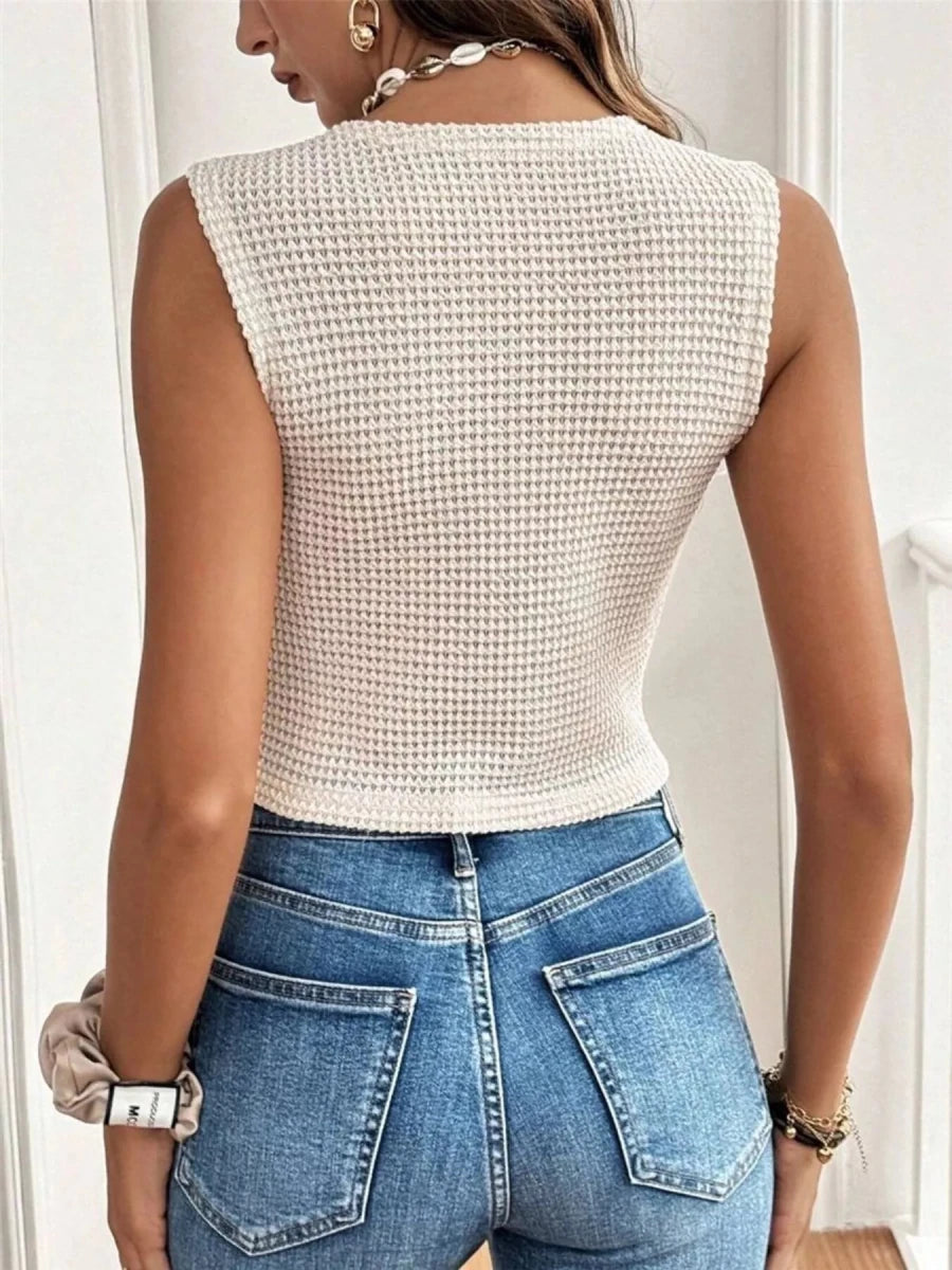 Textured Escape Button Vest - Brick + Boho