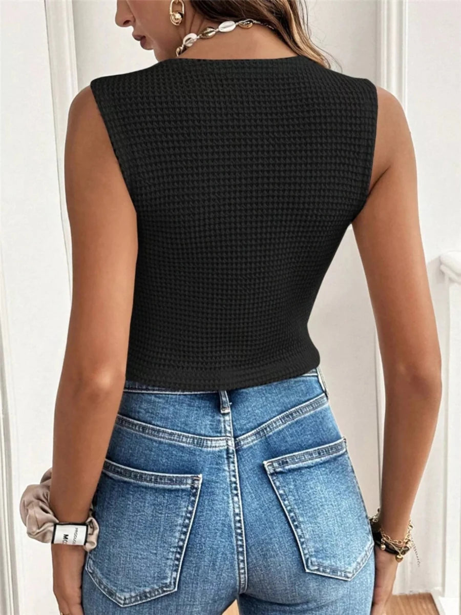 Textured Escape Button Vest - Brick + Boho