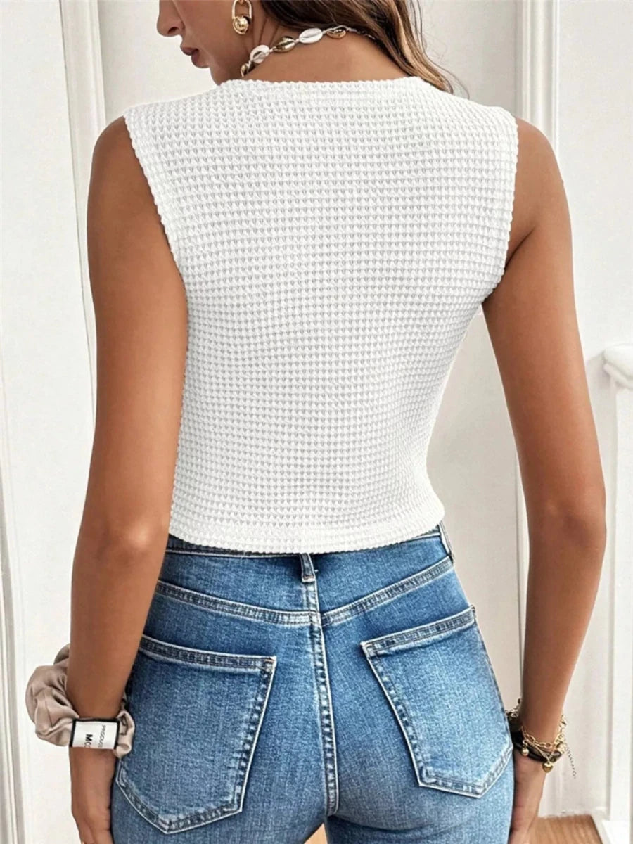 Textured Escape Button Vest - Brick + Boho