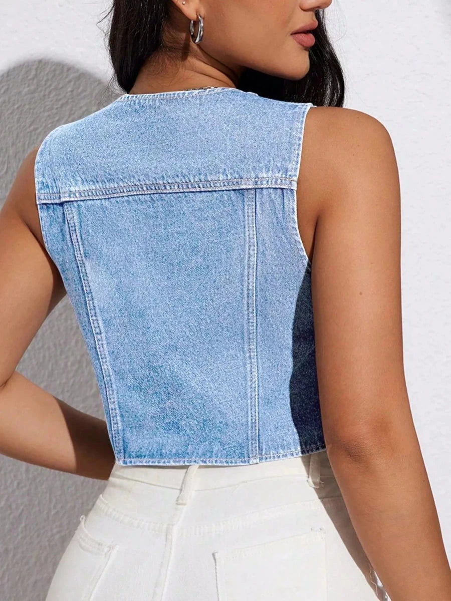 Tie - Front Denim Vest - Brick + Boho