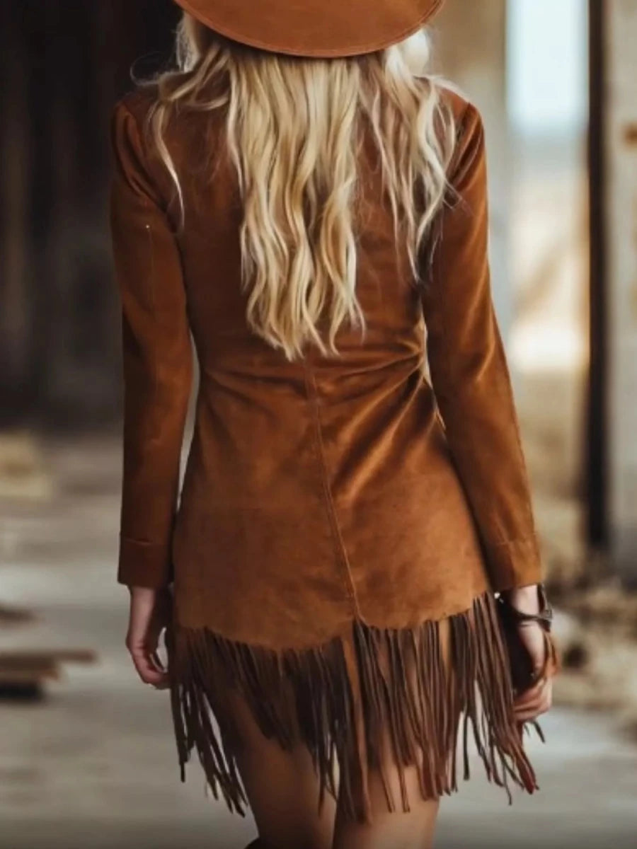 Timeless Fringed Mini Dress - Brick + Boho