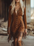 Timeless Fringed Mini Dress - Brick + Boho