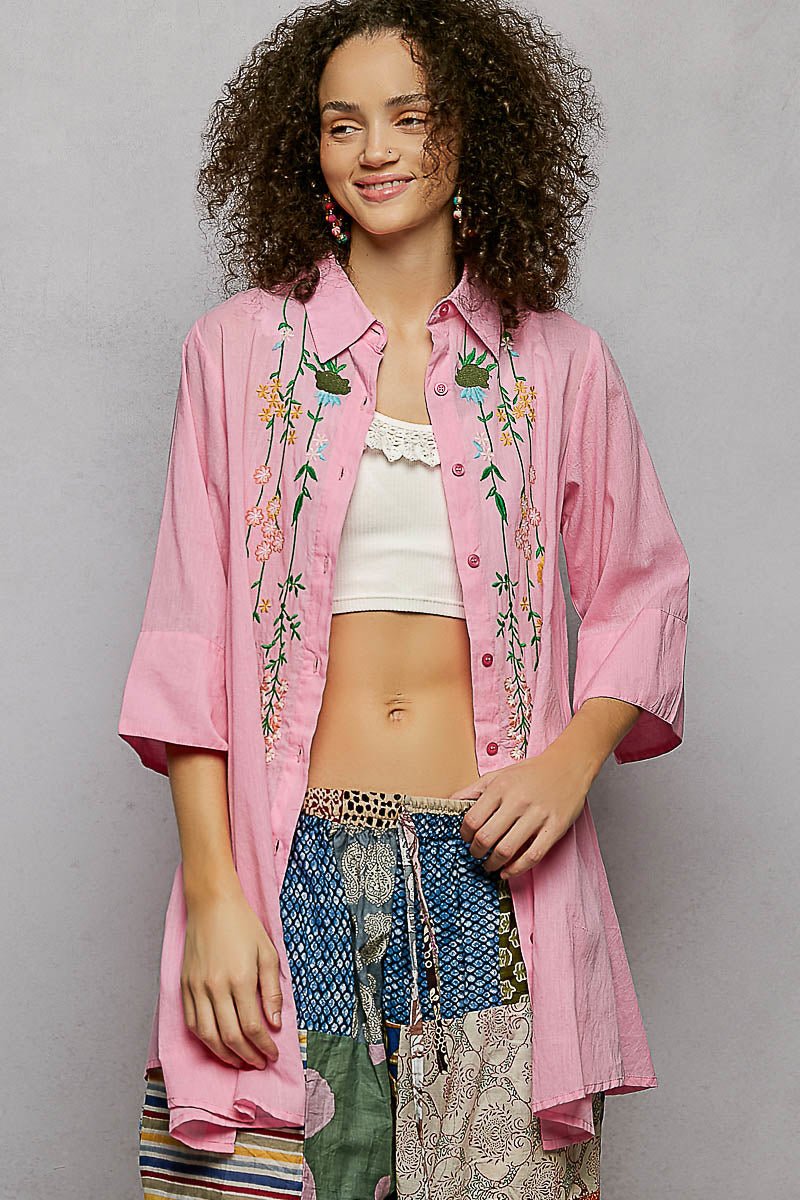 Trailing Blooms Cotton Blouse - Brick + Boho