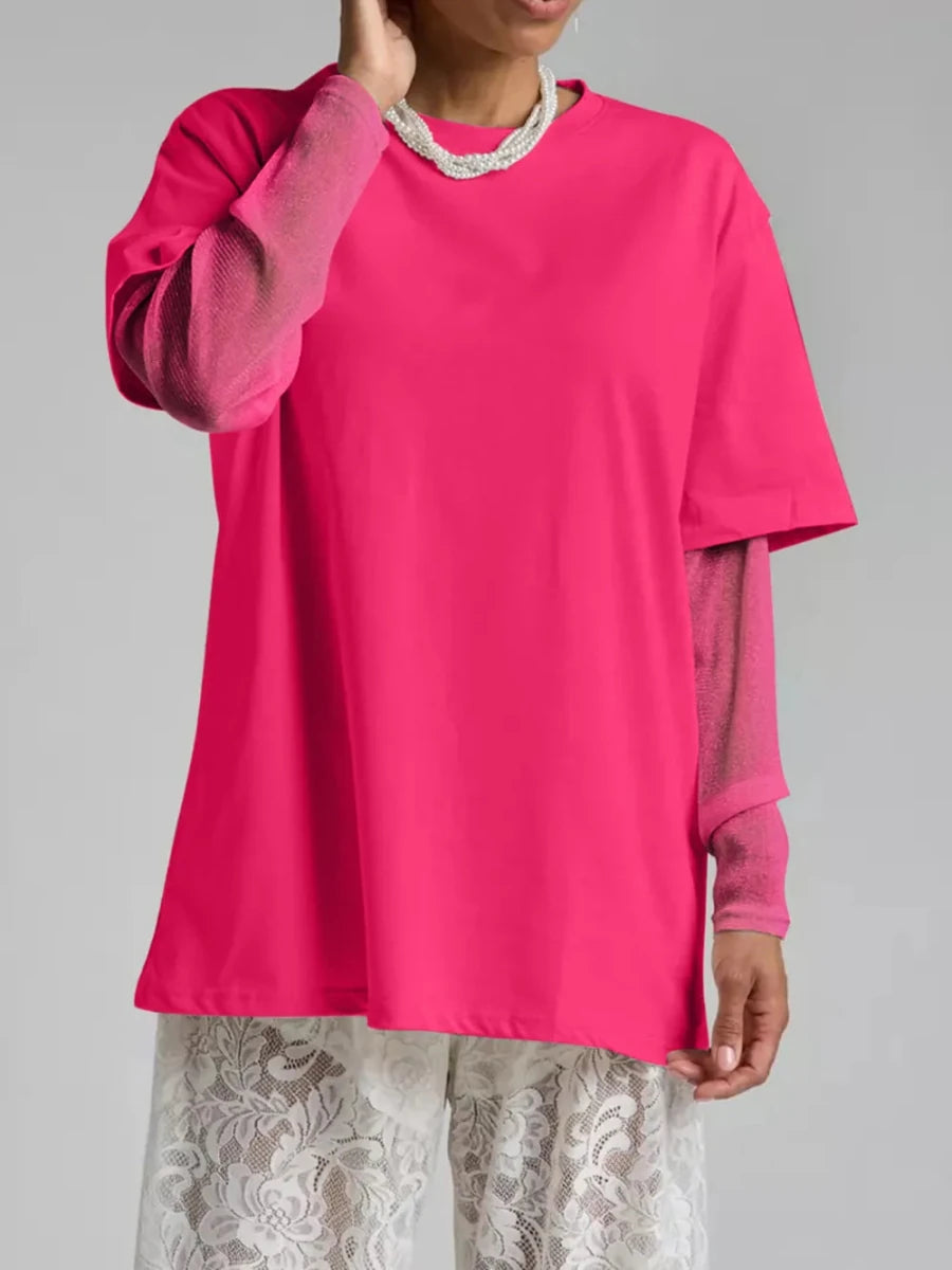 Tulum Embroidered Mesh Tee - Brick + Boho