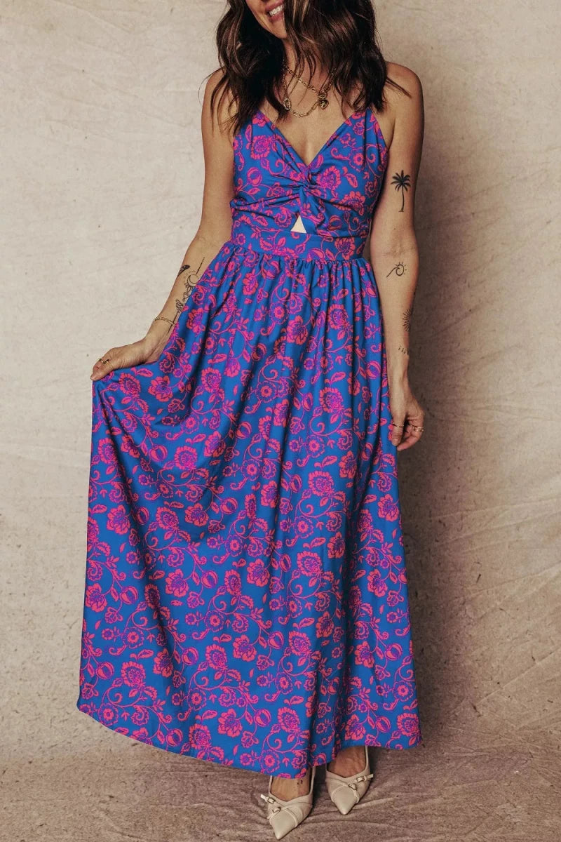 Twisted Bloom Bow Back Maxi Dress - Brick + Boho
