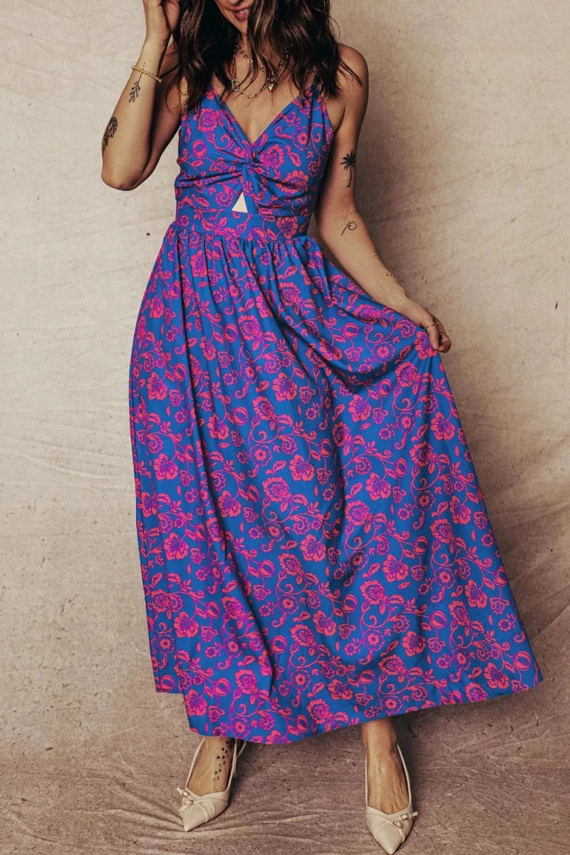 Twisted Bloom Bow Back Maxi Dress - Brick + Boho