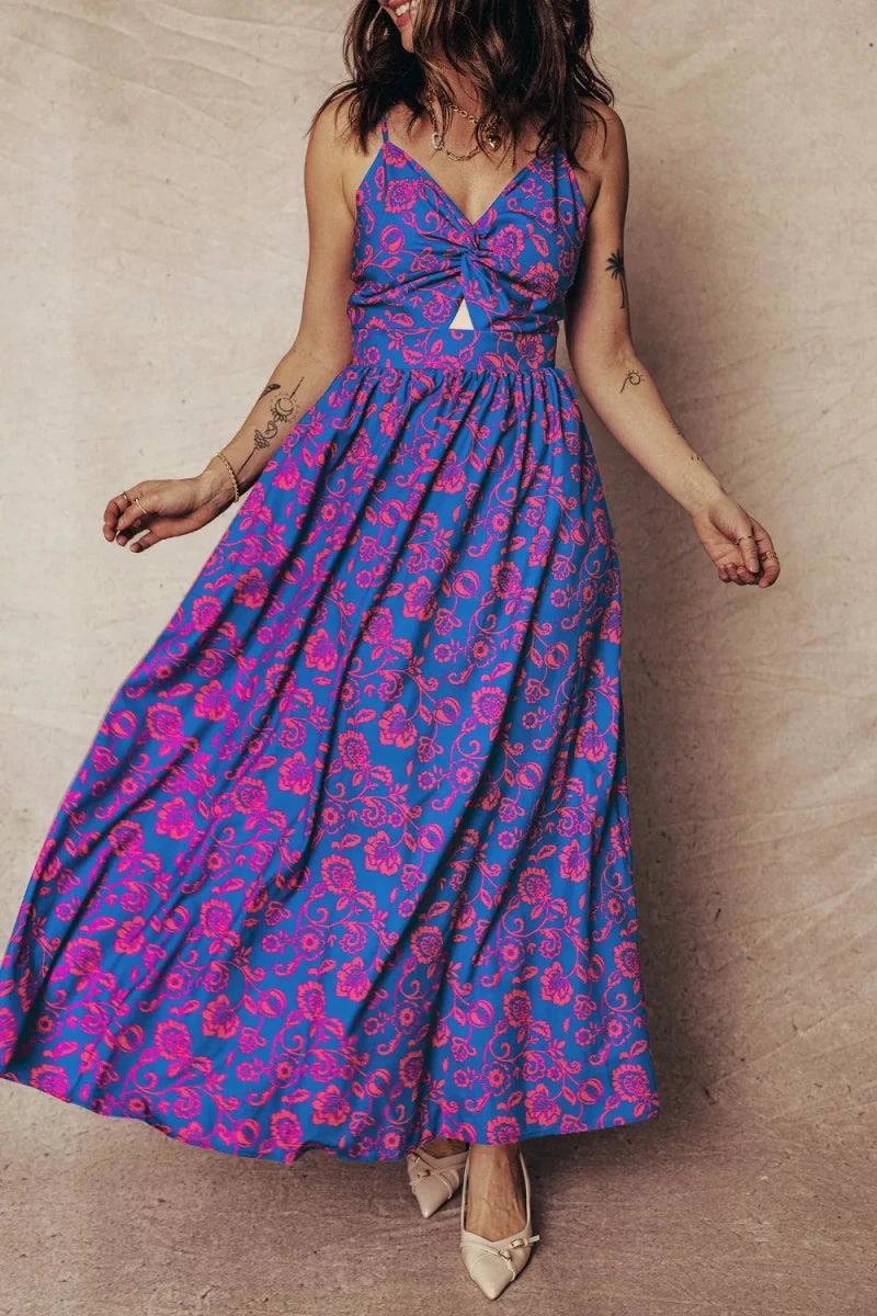 Twisted Bloom Bow Back Maxi Dress - Brick + Boho