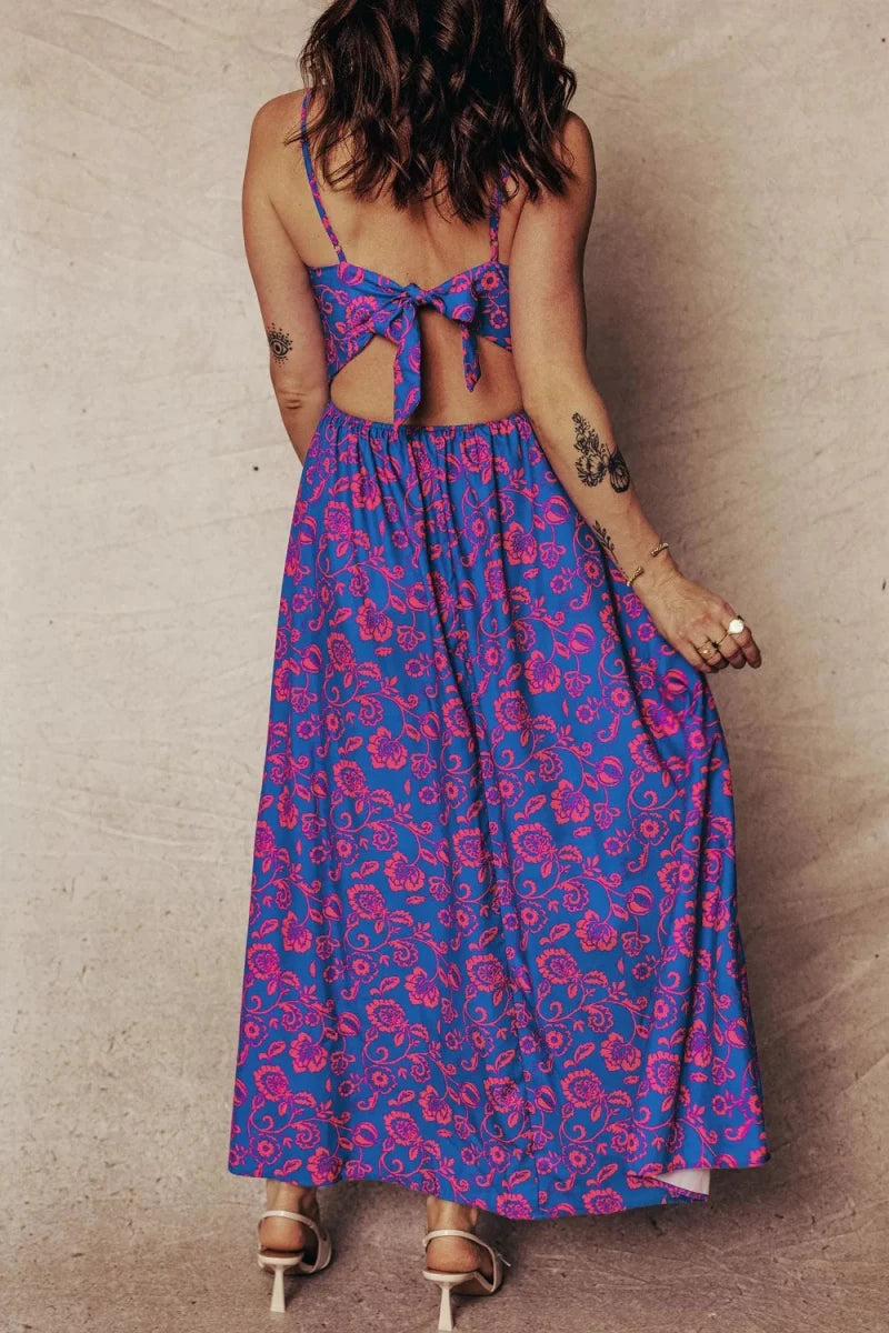 Twisted Bloom Bow Back Maxi Dress - Brick + Boho