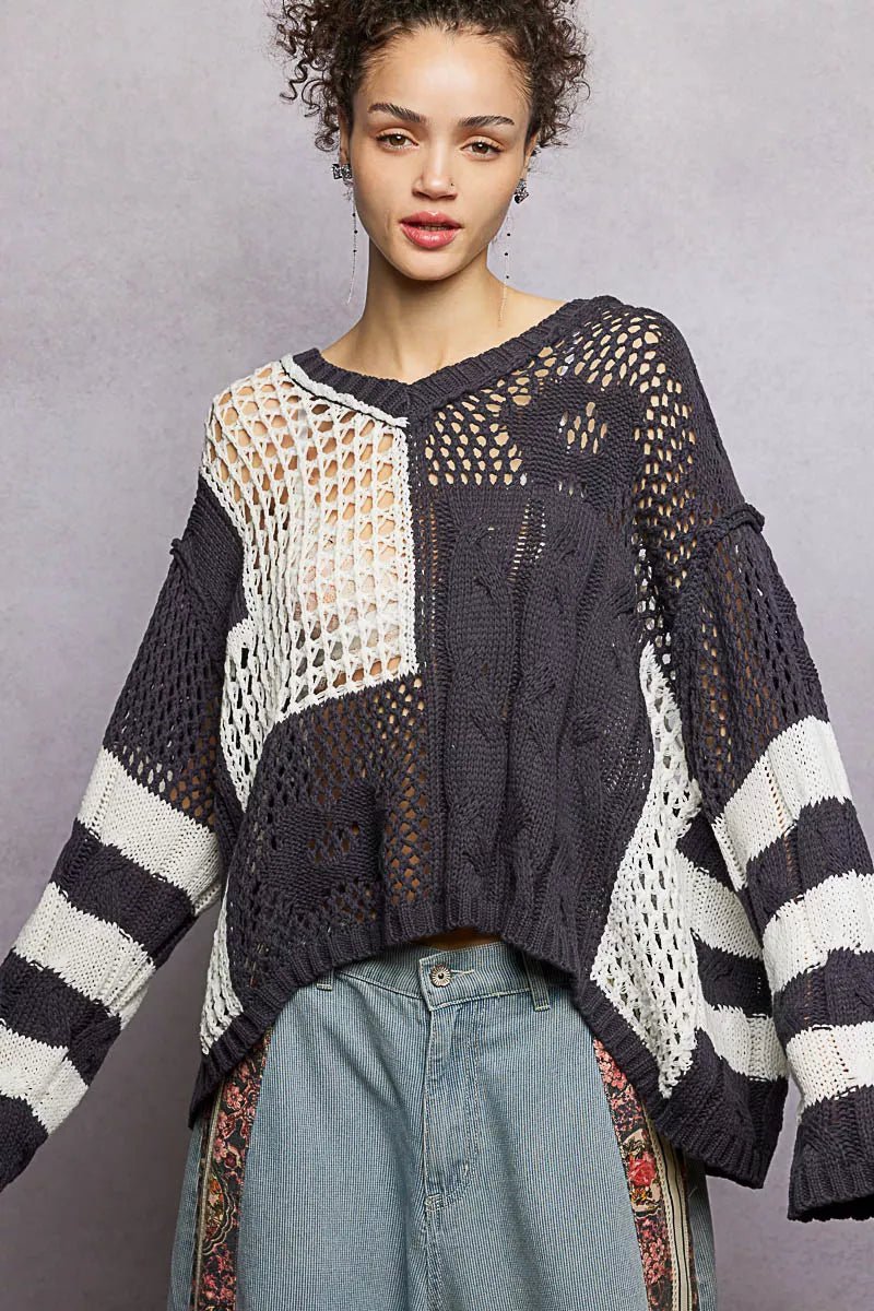 Twisted Weave Color Block Knit - Brick + Boho