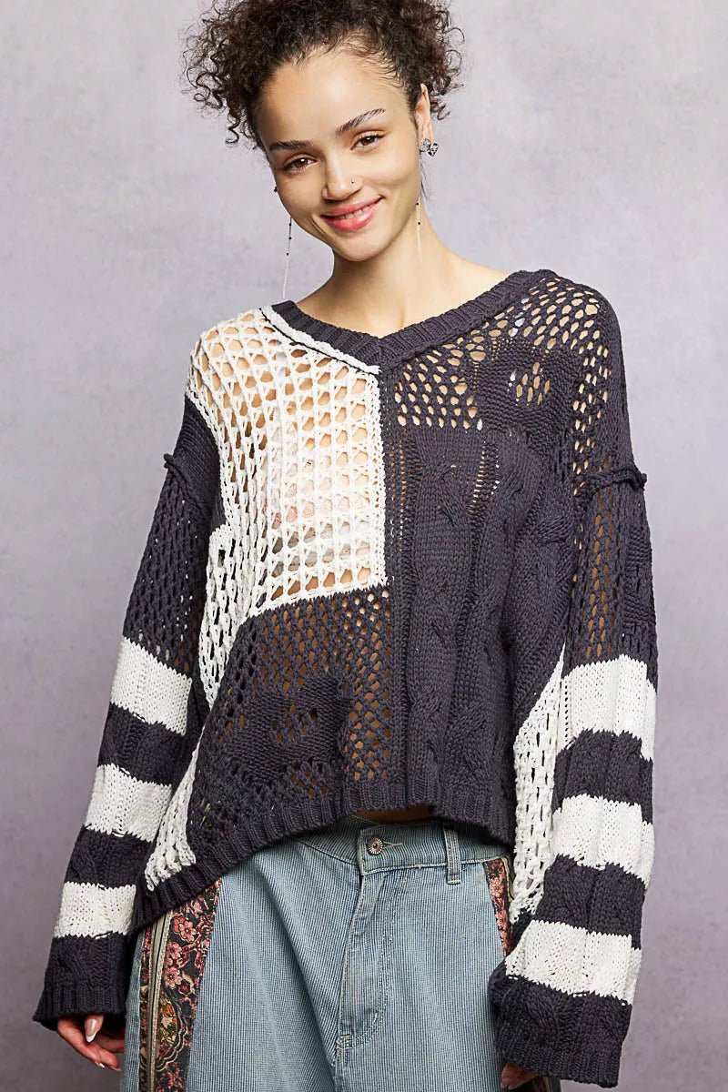 Twisted Weave Color Block Knit - Brick + Boho