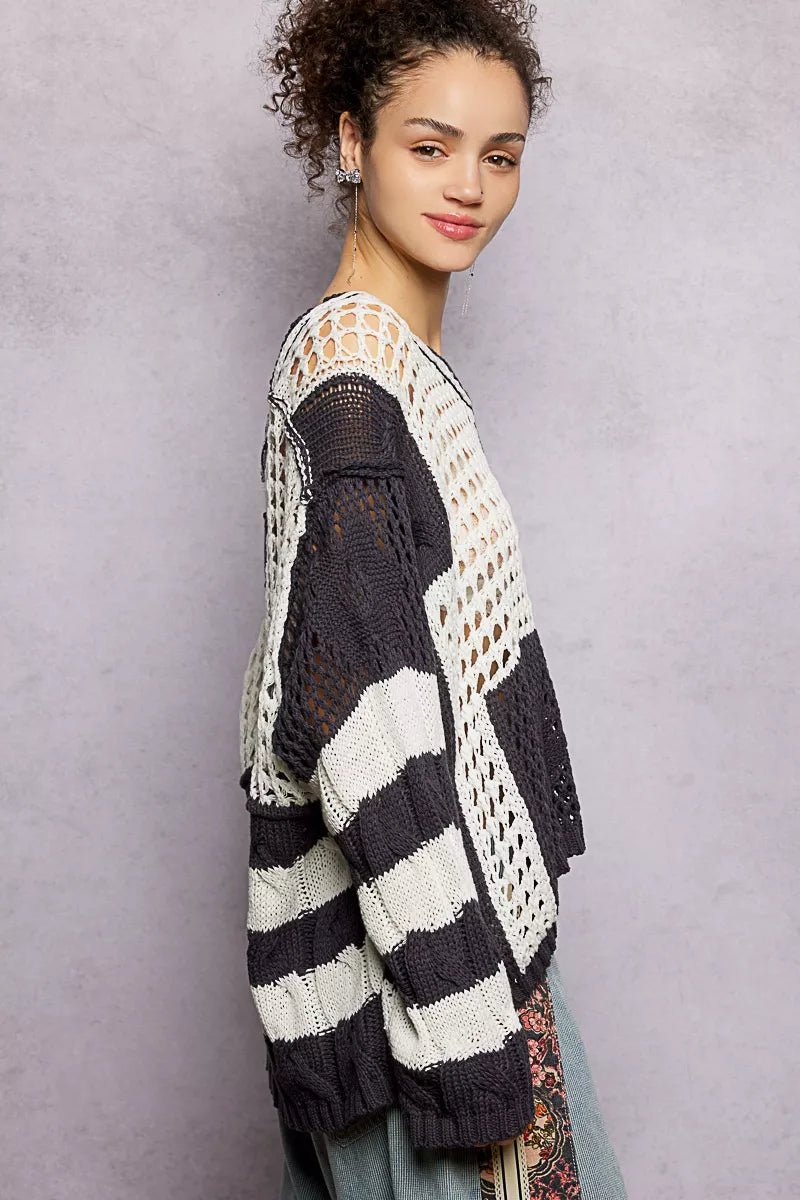 Twisted Weave Color Block Knit - Brick + Boho