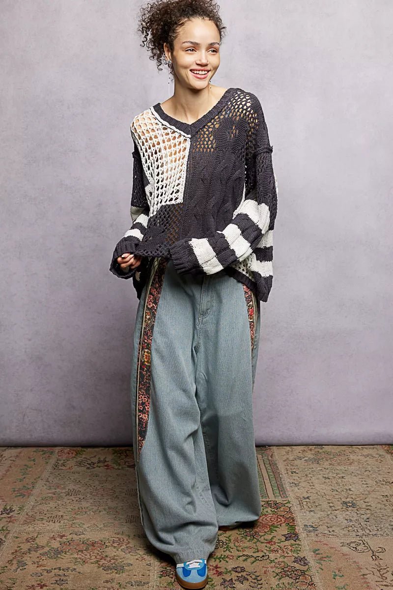 Twisted Weave Color Block Knit - Brick + Boho