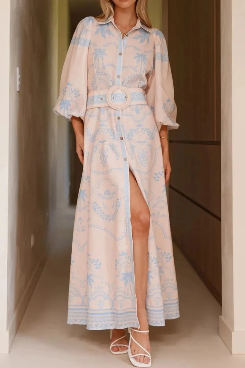 Vintage Hawaii Balloon Sleeve Maxi - Brick + Boho