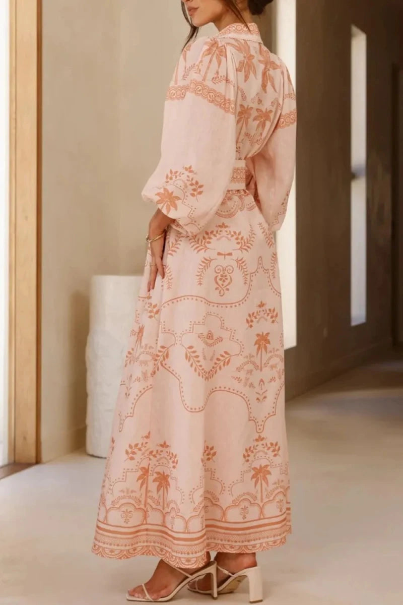 Vintage Hawaii Balloon Sleeve Maxi - Brick + Boho