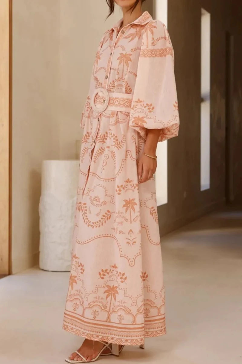 Vintage Hawaii Balloon Sleeve Maxi - Brick + Boho