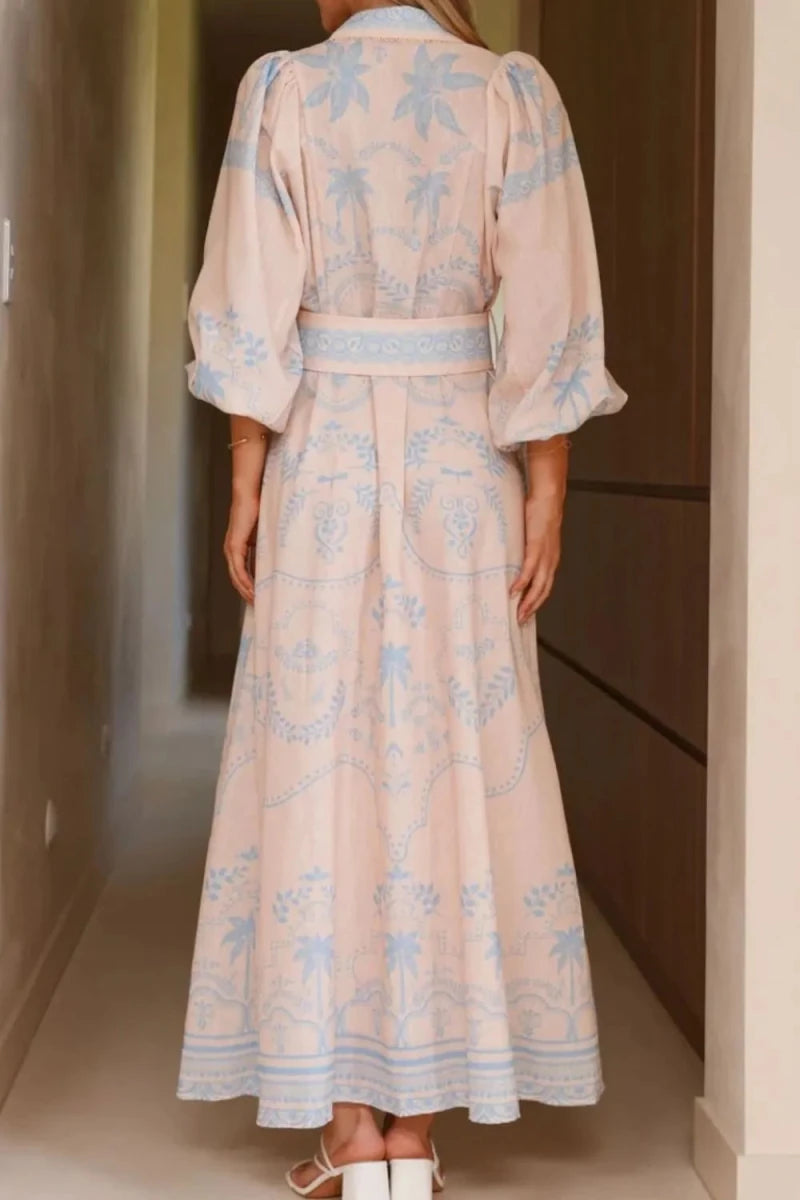 Vintage Hawaii Balloon Sleeve Maxi - Brick + Boho
