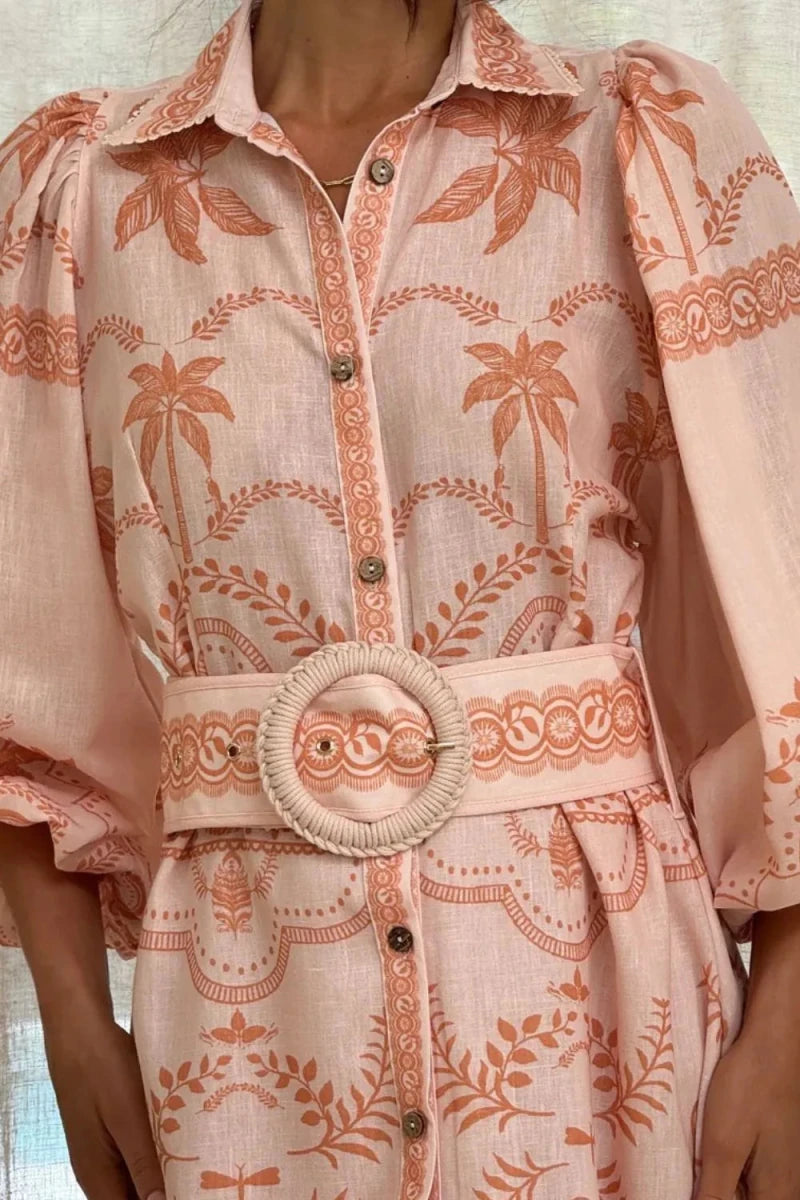Vintage Hawaii Balloon Sleeve Maxi - Brick + Boho