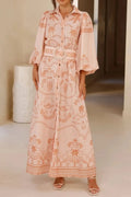 Vintage Hawaii Balloon Sleeve Maxi - Brick + Boho