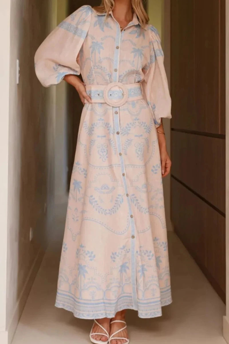 Vintage Hawaii Balloon Sleeve Maxi - Brick + Boho