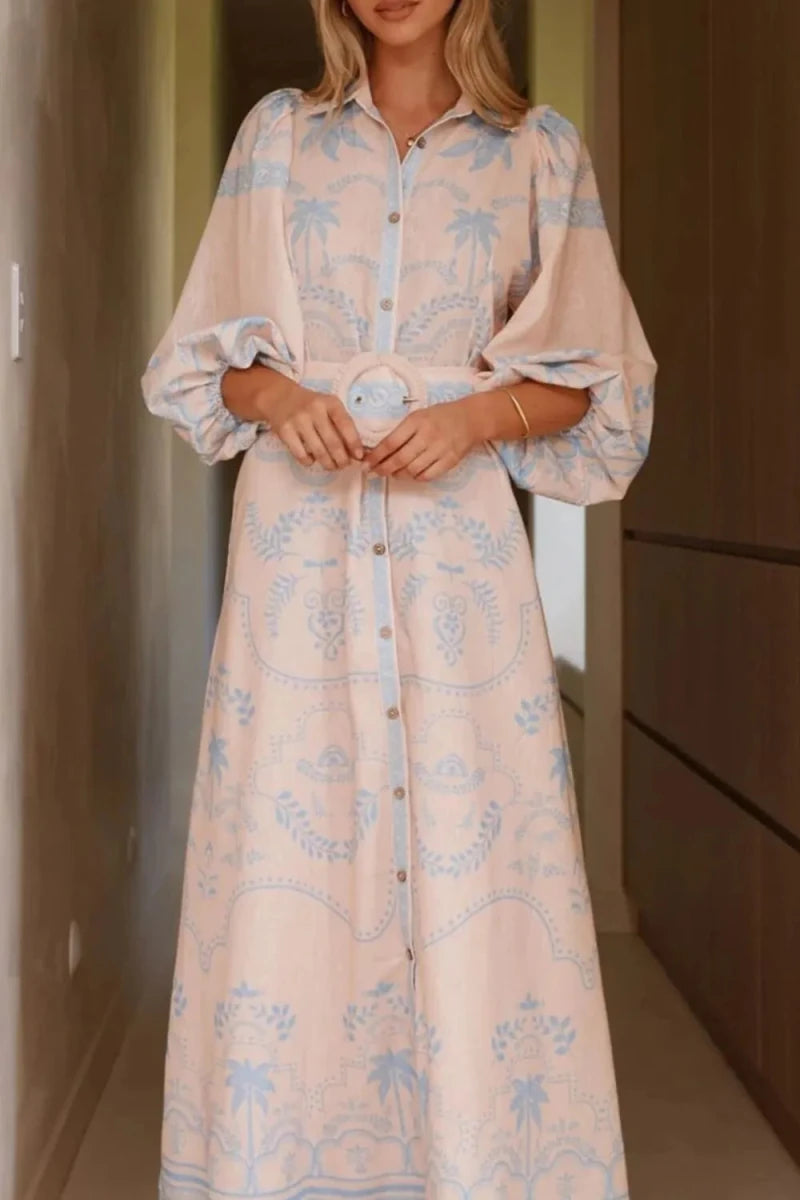 Vintage Hawaii Balloon Sleeve Maxi - Brick + Boho