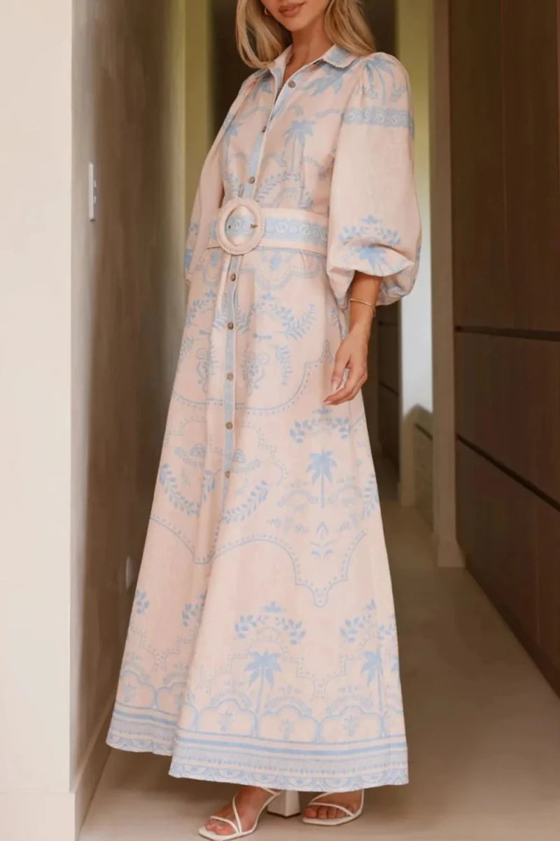 Vintage Hawaii Balloon Sleeve Maxi - Brick + Boho
