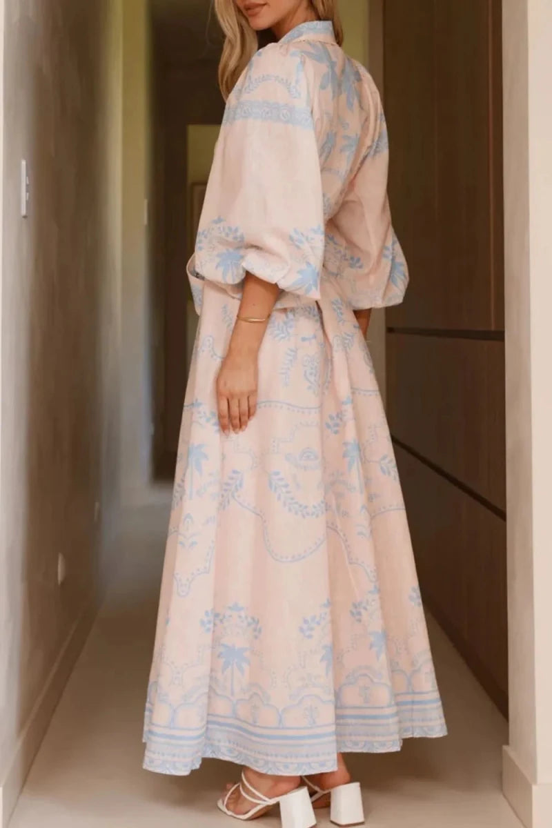 Vintage Hawaii Balloon Sleeve Maxi - Brick + Boho