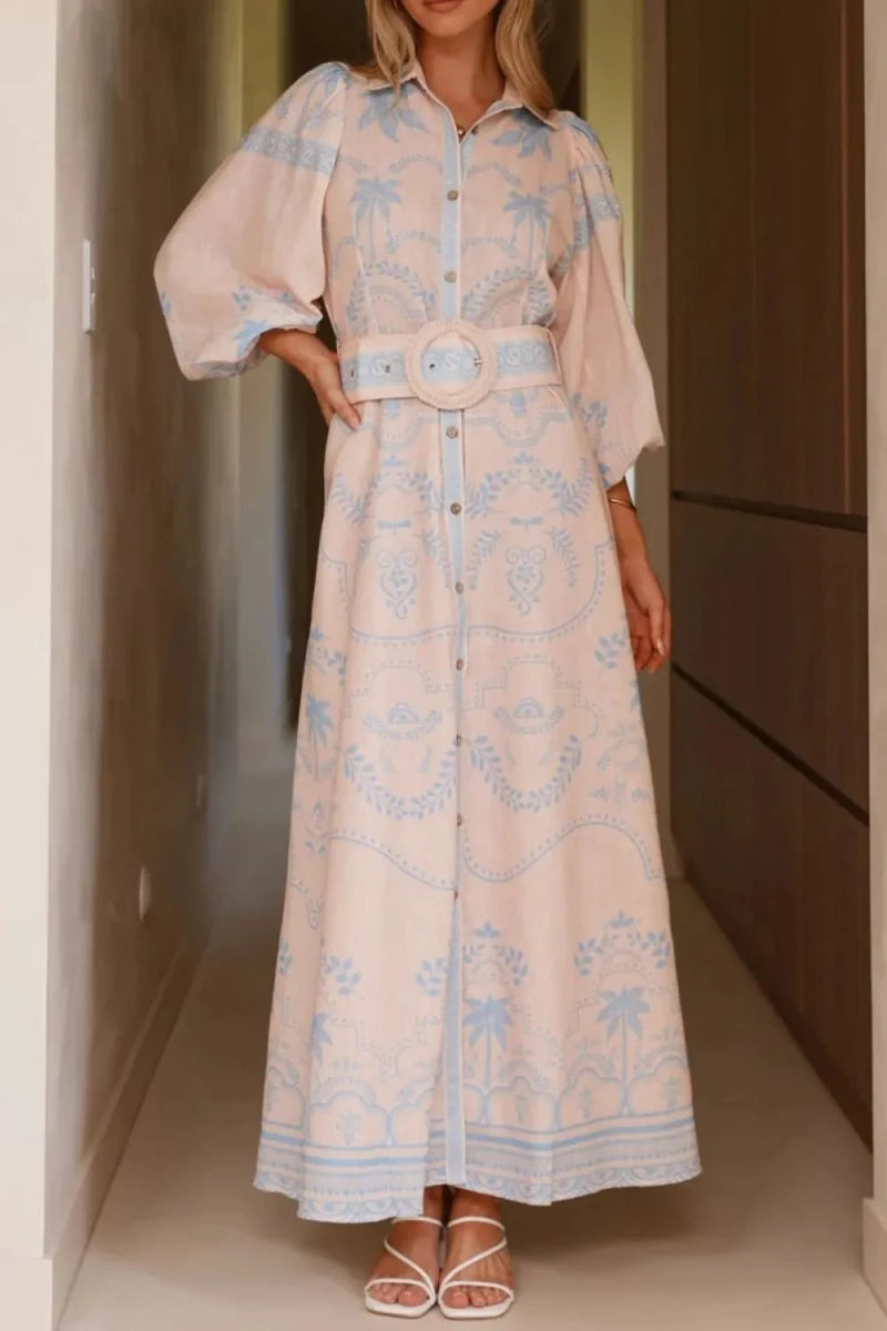 Vintage Hawaii Balloon Sleeve Maxi - Brick + Boho