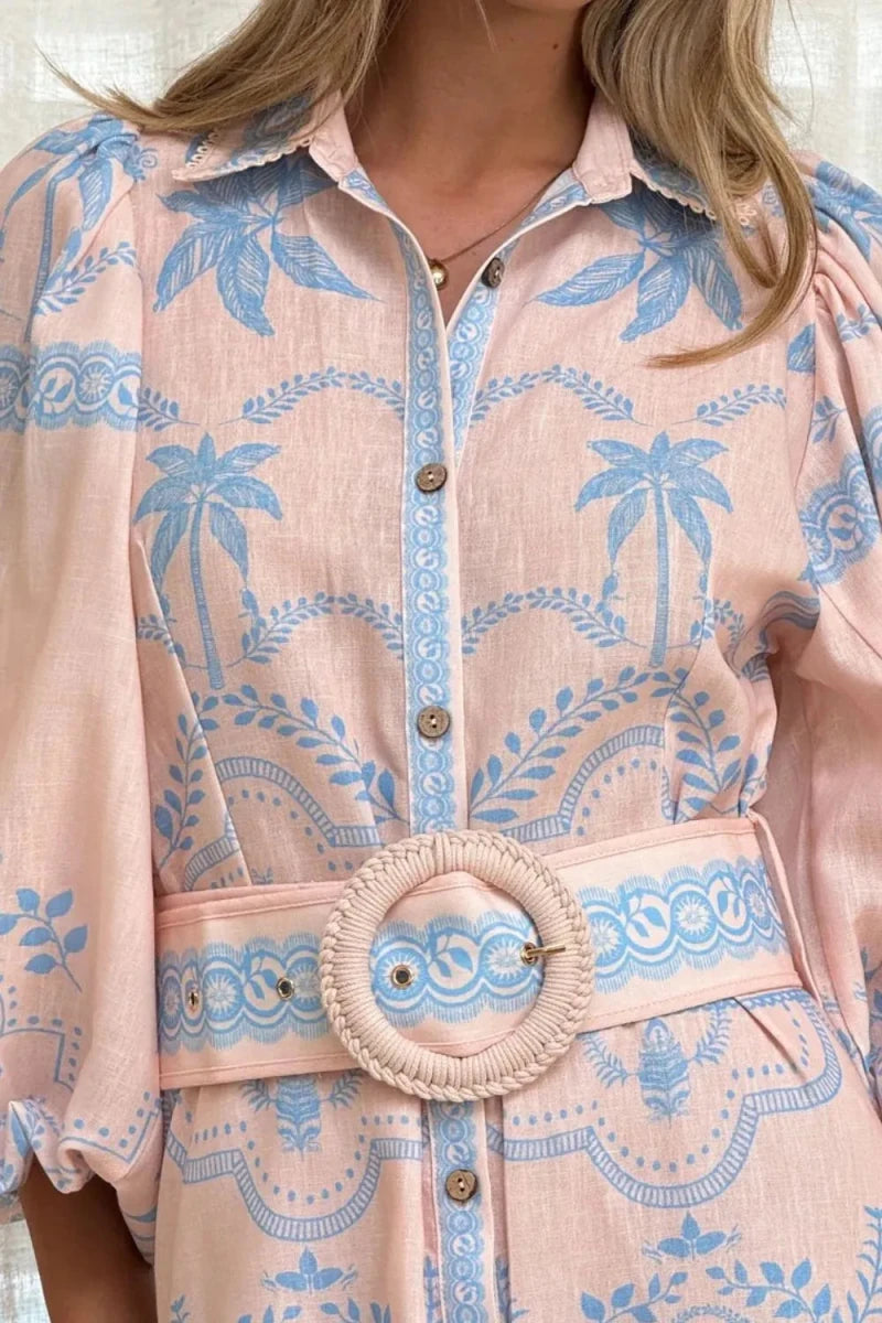 Vintage Hawaii Balloon Sleeve Maxi - Brick + Boho