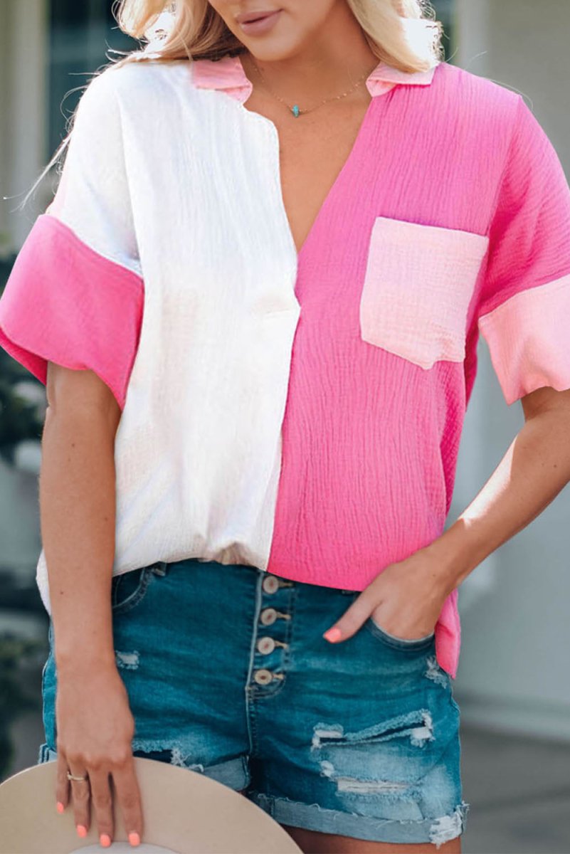 Vinyl Collared Blouse - Brick + Boho