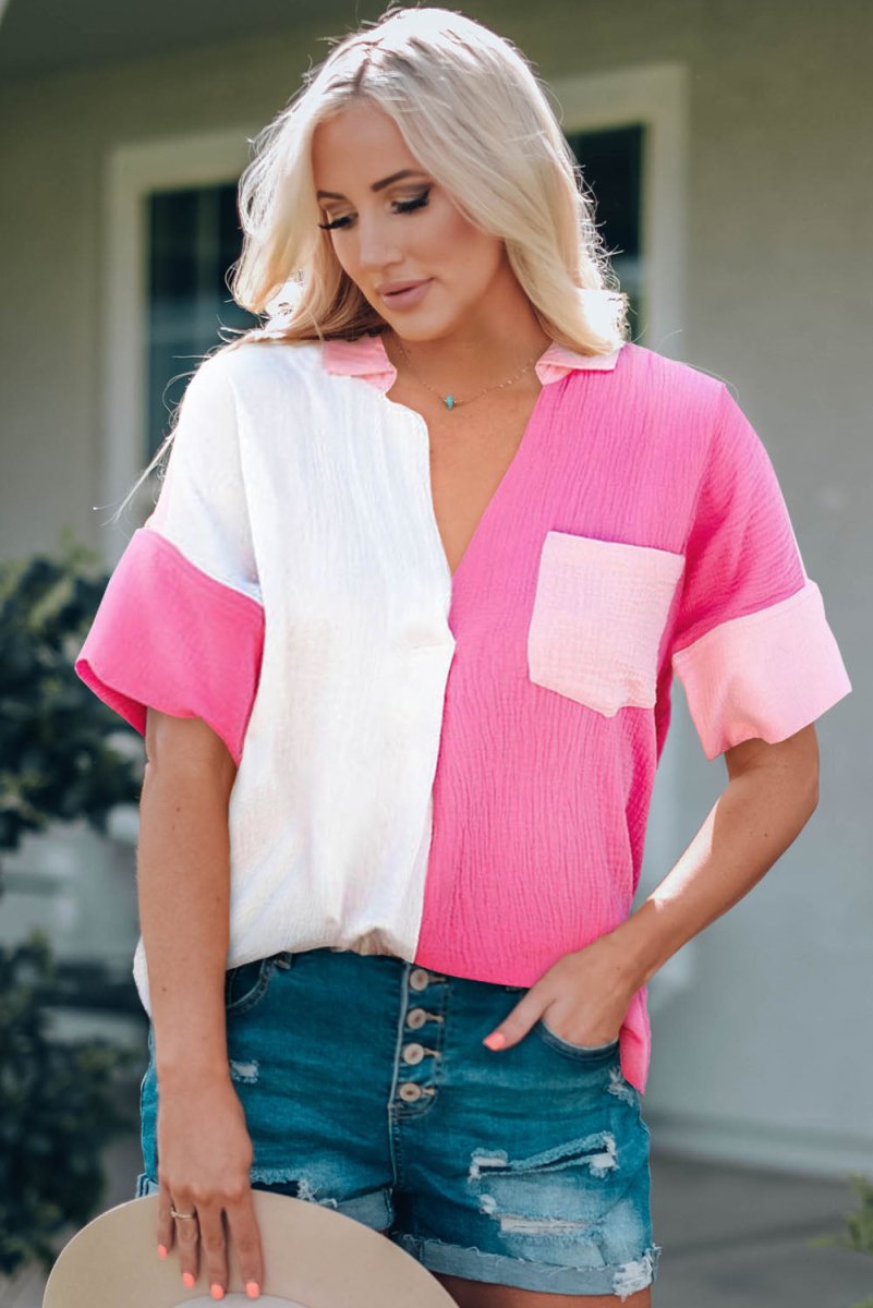 Vinyl Collared Blouse - Brick + Boho